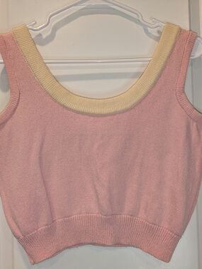 St John Sport Pink Knit Tank Top M Sleeveless Cream Trim USA Made Vintage Y2K